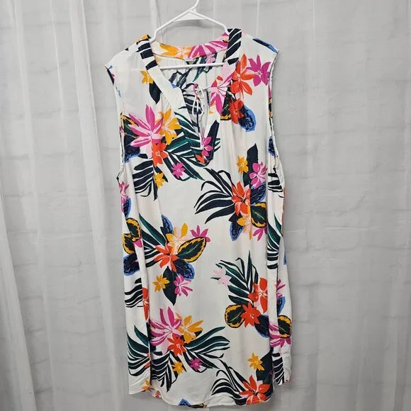 Old Navy Dress Tropical Floral Hawaiian Sleeveless White Orange 2XL - Picture 7 of 10